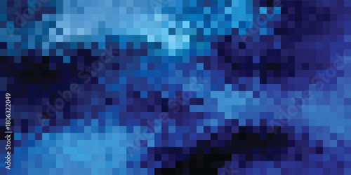 Abstract pixelated blue background image for digital art and design, showing a mosaic of vibrant and dynamic color blocks, perfect for artistic concepts and unique visual statements