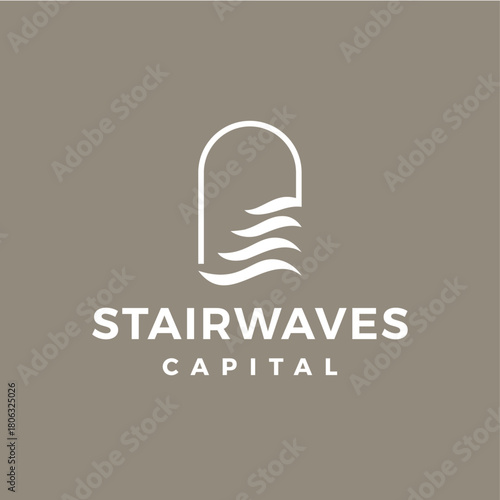 up stairs water sea river waves logo vector icon illustration