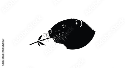 Beaver Nutria Holding Leafy Sprig vector illustration