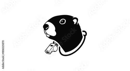 Beaver Groundhog Head With Whistle Lanyard vector illustration