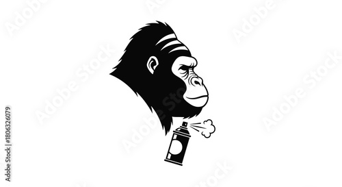 Gorilla Head With Aerosol Spray Can vector illustration