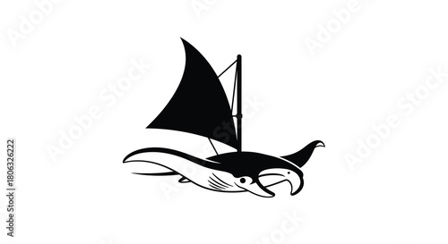 Manta Ray With Sailboat Mast Sail vector illustration