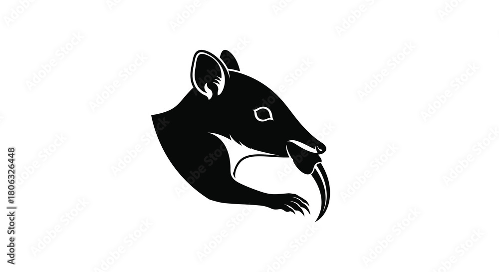 Obraz premium Rat Shrew Head With Curved Fang Claw vector illustration