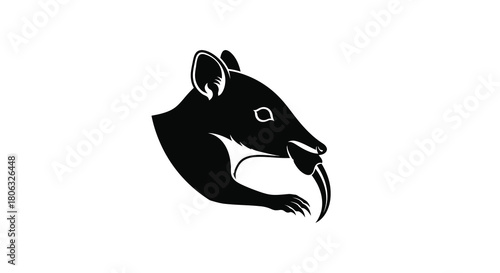 Rat Shrew Head With Curved Fang Claw vector illustration