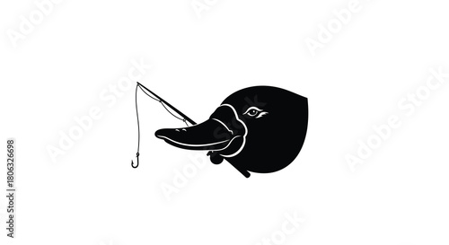 Platypus Head With Fishing Rod vector illustration