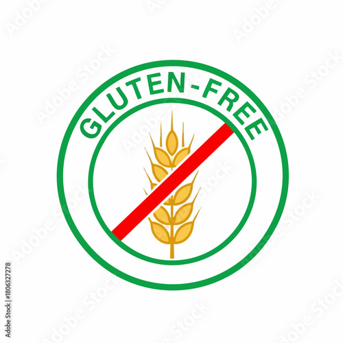 Gluten-free diet green circular label for those with allergies and intolerances. This symbol gluten-free diet for health-conscious individuals.