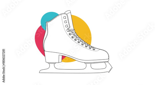 Elegant ice skate outline with colorful circles for winter sports design and festive holiday projects - perfect for cards, invitations, and social media graphics