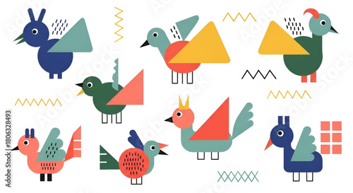 Colorful geometric bird pattern vector illustration graphic design