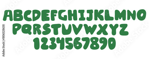 Vector alphabet font typography with bold, round, thick letters. Funky modern design for kid. Bubble, puffy shape create lively, cheerful mood. Doodle graphic. Isolated flat style for summer party