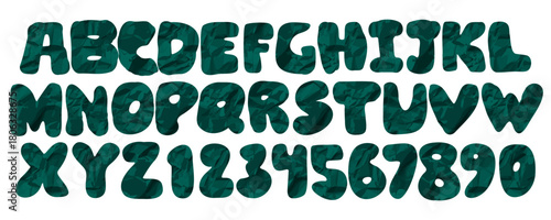 Vector alphabet font typography in bold rounded type. Funky modern design with organic, smooth texture. Bubble letter set with colorful, bubbly style. Eco graphic, t-shirt apparel or festival branding