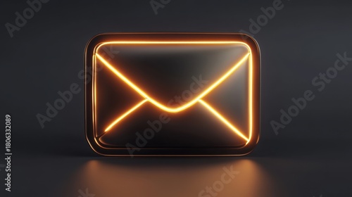Modern 3D glowing envelope icon with bright neon lines on a dark background for digital messaging