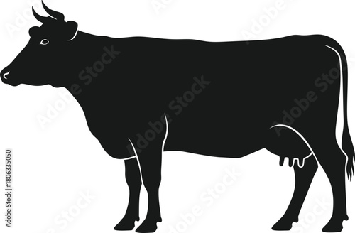 Illustration of black silhouette of a cow in format