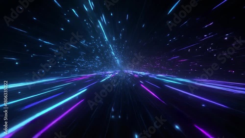 Experience thrilling speed and vibrant energy as neon light trails streak through futuristic digital space, 4k high quality footage