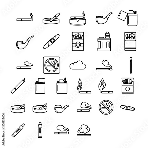 editable thin linear with pure white background Minimalist Smoking line icons set