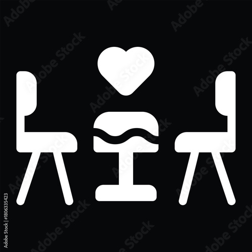 Valentine Romantic Date Table Icon with Heart