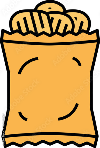 A bag of potato chips, a popular snack food, is depicted in a simple, stylized illustration.