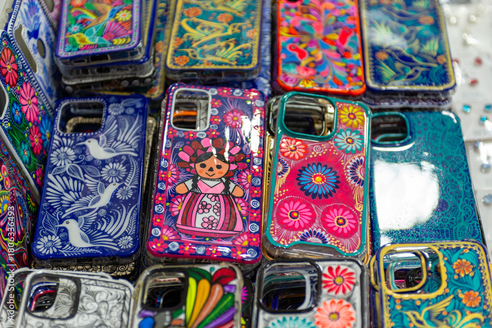 Obraz premium Colorful Decorative Mobile Phone Case Mexican Style Craftmanship Variety Design