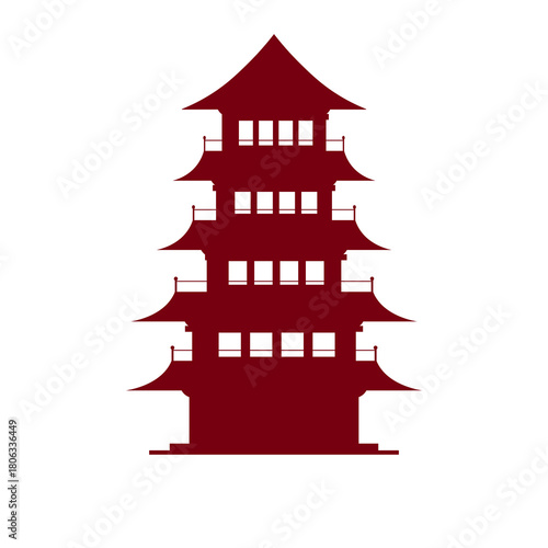 Asian Pagoda Temple Tower Silhouette Vector Icon