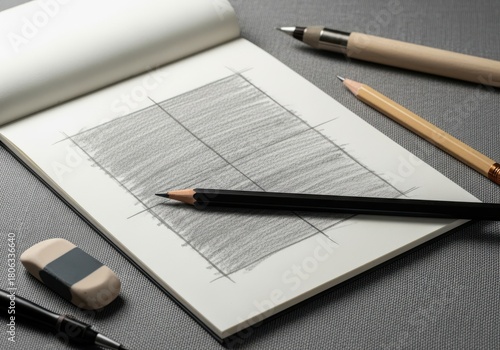 Wallpaper Mural Creative sketching process with pencil on paper, illustrating design ideas in modern studio Torontodigital.ca