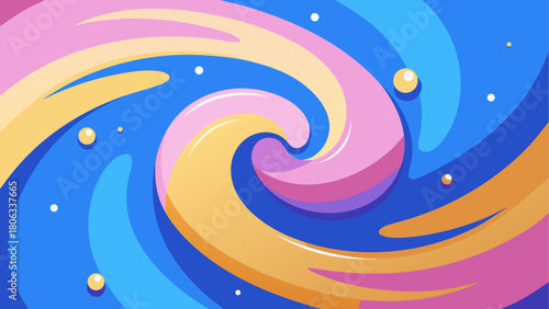 Abstract swirl with pastel colors and small spheres