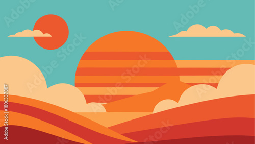 A landscape with sun clouds and orange hills view