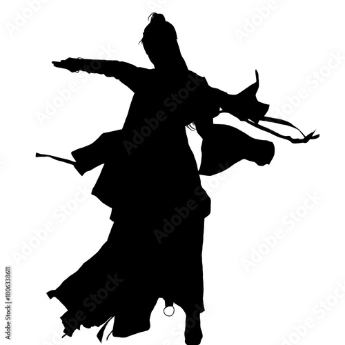 Asian Wuxia Dancer Character Flying Silhouette