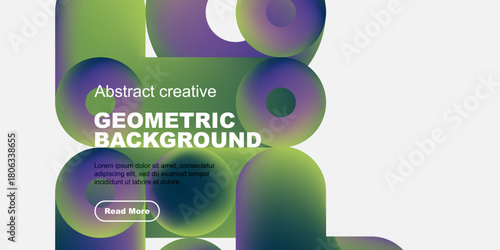 Abstract geometric shapes, vibrant colors, text overlay. Modern design, clean aesthetic, promotional graphic.