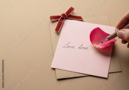 Romantic handwritten love note with petal and ribbon expressing deep affection and care