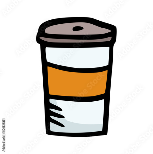 Hand Drawn Takeaway Coffee Cup Icon: Doodle of To-Go Hot Drink Mug for Cafe, Breakfast, Morning, and Beverage Design Element