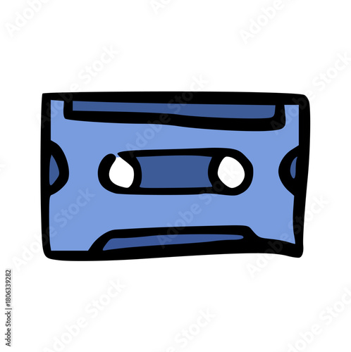 Hand Drawn Retro Cassette Tape Vector Illustration. Vintage Audio Music Mix Tape Doodle Sketch Icon. Old School Technology Concept, 80s 90s Nostalgia, Pop Culture.