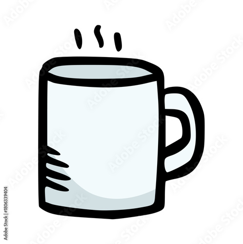 Hot Coffee Mug Hand Drawn Doodle Vector Illustration. Steaming Cup Sketch Icon for Cafe, Coffee Shop Menu, Morning Drink, Tea, Workplace, Cozy, Minimalist Design, Blank