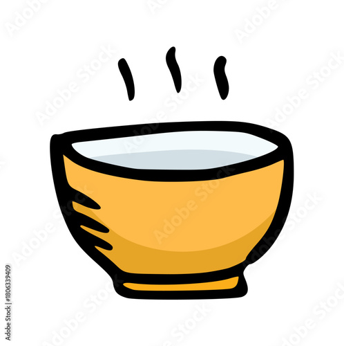 Hot Bowl of Soup or Food Hand Drawn Doodle Vector Illustration. Steaming Dish Sketch Icon for Recipe Book, Restaurant Menu, Kitchen, Warming Comfort Food, Minimalist Design