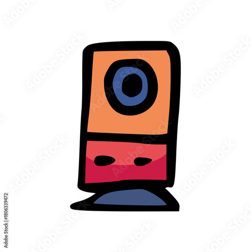 Hand Drawn Webcam Doodle Vector Illustration. Digital Camera Sketch Icon for Video Call, Teleconference, Remote Work, Live Streaming, Technology, Communication, Minimalist