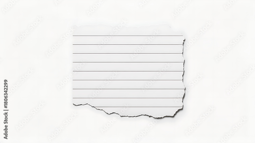 Fototapeta premium Torn piece of lined paper isolated on white background