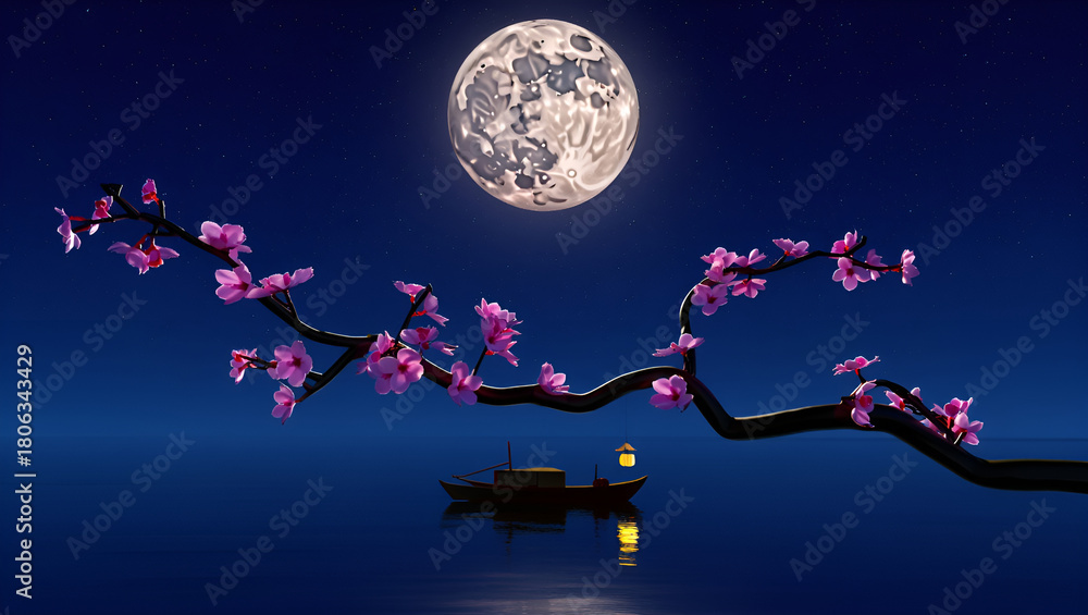 Fototapeta premium night scenario view under moon light, Generative AI