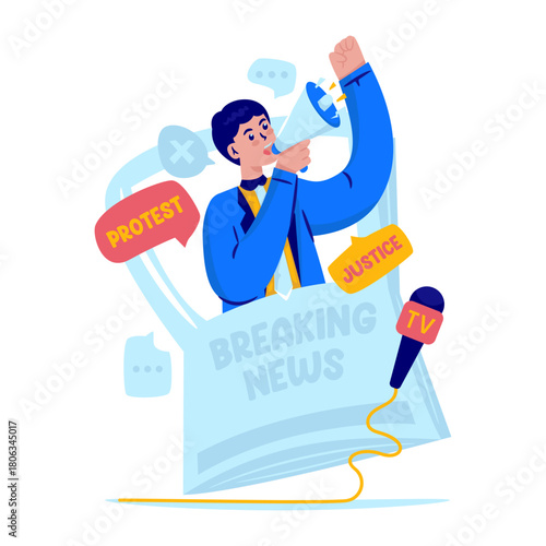 Voice for Justice Through Mass Media Vector Illustration