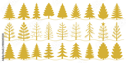 A vector illustration of fir and pine trees. Set of fir trees silhouettes. set of fir trees silhouette forest view pine trees. Vector Christmas Tree Silhouette Set. Collection of Pine, Fir, and Spruce