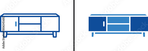 Elegant Cabinetry Duo: A sleek, modern entertainment cabinet, presented in two distinct styles, epitomizes minimalist design.