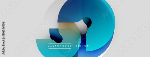 Abstract design features overlapping circles, gradients. Blue, teal hues dominate neutral background. Text reads background design. Modern aesthetic.