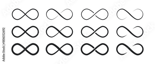 Infinity loop flat icon set in different styles. Vector illustration