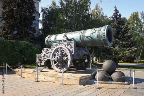 Tsar Cannon in the territory of Moscow Kremlin, Russia. Summer sunset view.