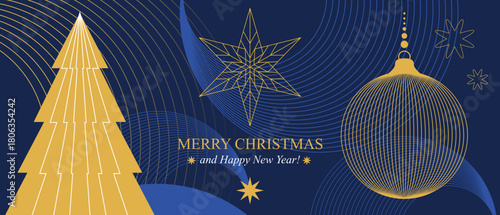 Christmas elegance decoration, horizontal christmas ornament with snowflakes, christmas star and decorative geometric elements	
