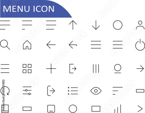 Hamburger web and mobile app menu icon set. Navigation bar with three horizontal bars, squares, dots and ellipsis. Template navigation, Icon, dropdown button web symbol.