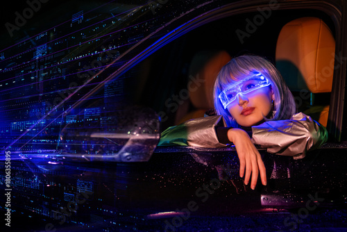 Wallpaper Mural woman AR glasses in a car with a virtual reality interface. Torontodigital.ca