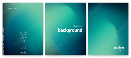 Abstract liquid background set. Gradient mesh. Effect blend turquoise
 color. Blurred fluid colorful mix. Modern design template for web cover, header, ad banner, poster, brochure, flyer. Vector image