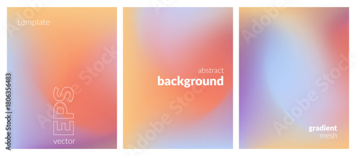 Abstract liquid background set. Gradient mesh. Effect bright color blend. Blurred fluid colorful mix. Modern design template for web covers, ad banners, posters, brochures, flyers. Vector image EPS
