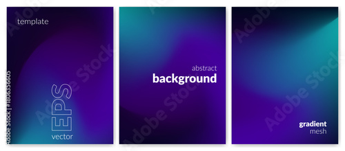 Abstract liquid background set. Gradient mesh. Effect dark color blend. Blurred fluid colorful mix. Modern design template for web covers, ad banners, posters, brochures, flyers. Vector image EPS