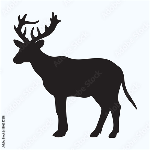 Silhouette of a majestic stag with large antlers isolated on white background