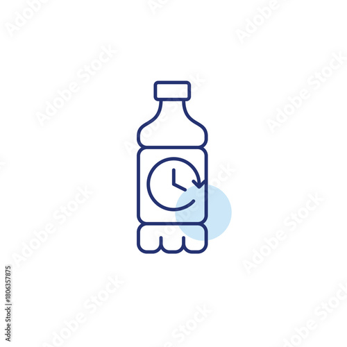Plastic bottle and clock. Beverages timing and routines. Pixel perfect, editable stroke vector icon