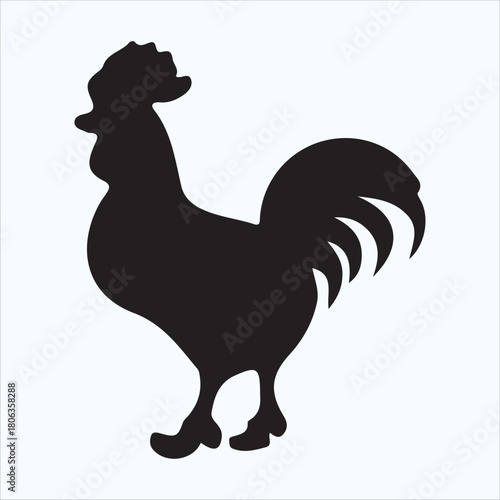 Silhouette of a proud rooster standing on a white background isolated isolated on white background
